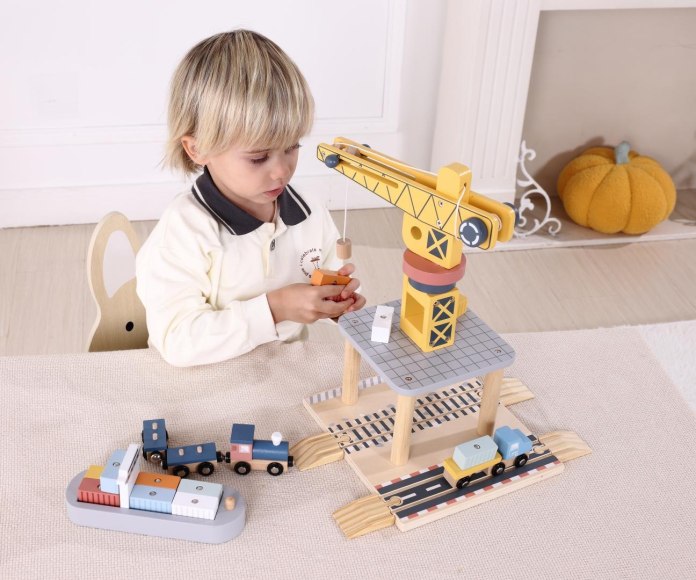 Dźwig Zabawka drewniana - Morska stacja załadunkowa + kolejka Tooky Toy 3+